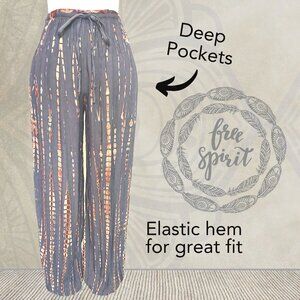 Gray Boho Tie Dye Joggers | Wide Leg Harem Pants | Joggers with Pockets